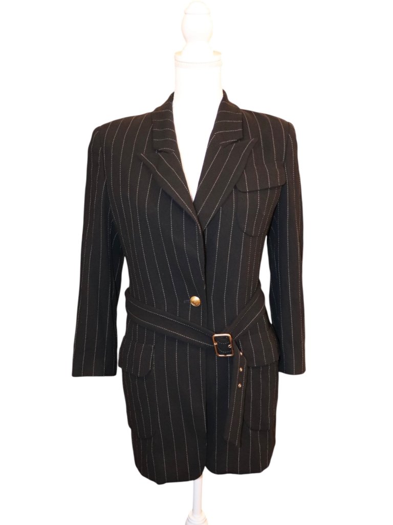 Gucci Black Pinstripe Belted Vintage Blazer Size 38